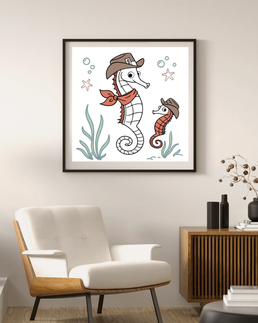 Cadre avec hippocampes style doodle dans un thème marin amusant