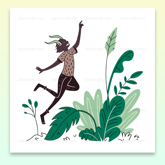 Illustration d'une créature joyeuse bondissante, idéale pour les projets créatifs et éducatifs en style doodle jungle.