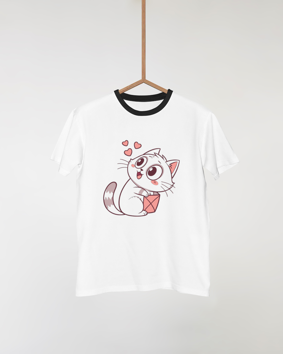 T-shirt avec un chat joueur sur fond doux et rêveur pour ambiance cocooning