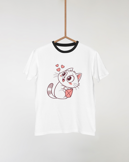 T-shirt avec un chat joueur sur fond doux et rêveur pour ambiance cocooning
