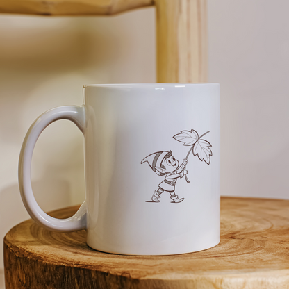 Mockup de mug forestier avec un lutin joyeux, style dessin SVG charmant