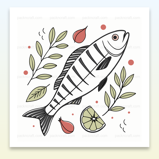Illustration vectorielle d'un poisson avec décor botanique, idéale pour déco et DIY.