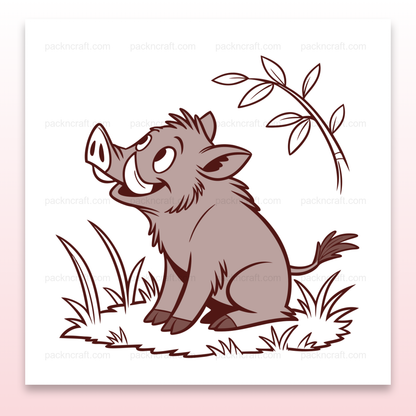 Illustration vectorielle d'un sanglier joyeux dans les herbes pour déco et DIY