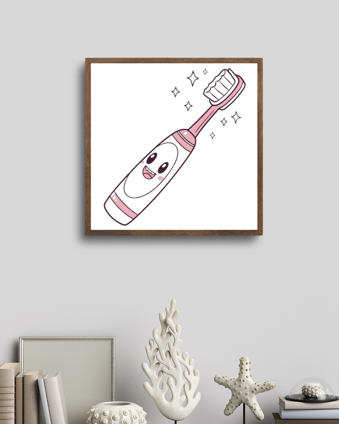 Cadre moderne avec un doodle de brosse à dents souriante, design hygiène quotidienne