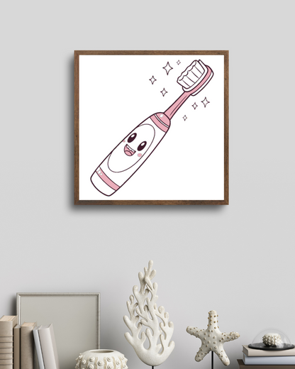 Cadre moderne avec un doodle de brosse à dents souriante, design hygiène quotidienne