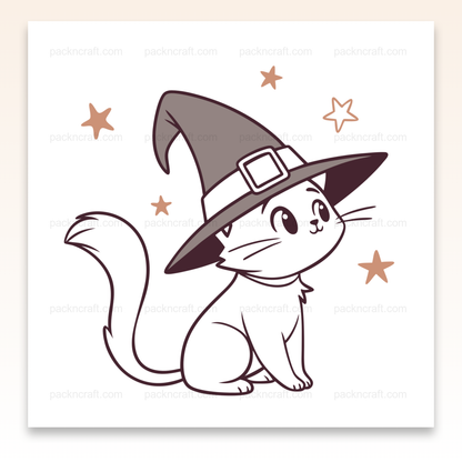 Illustration d'un chat sorcier avec un chapeau, idéale pour Halloween et projets créatifs.