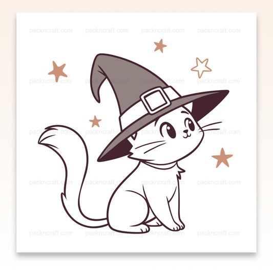 Illustration d'un chat sorcier avec un chapeau, idéale pour Halloween et projets créatifs.