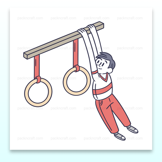 Illustration d'un garçon suspendu aux anneaux, parfaite pour des projets de décoration ou éducatifs