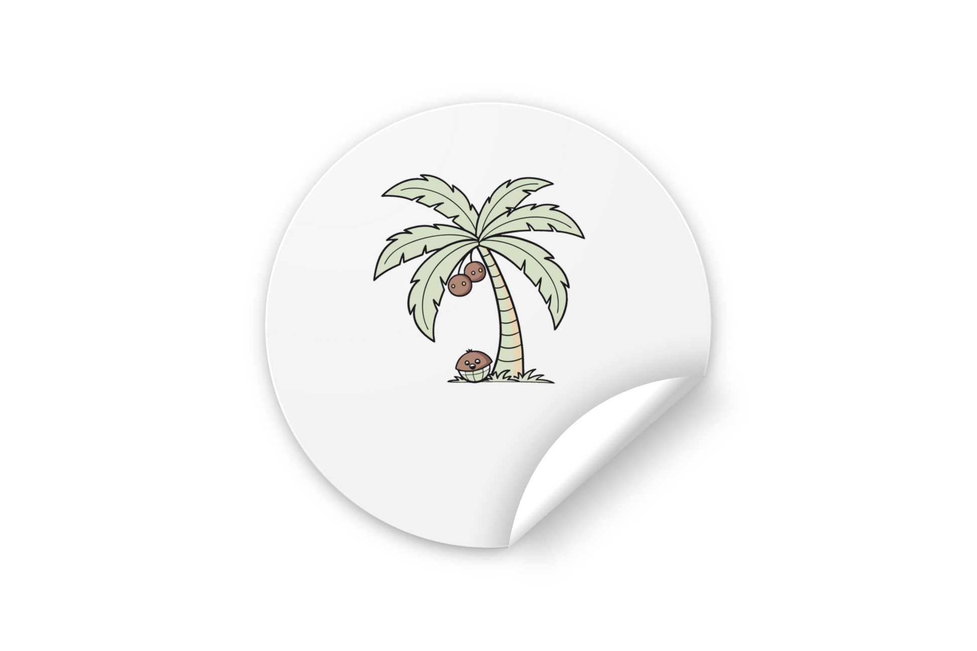 Sticker décoratif sur fond blanc avec cocotier rieur en doodle vectoriel tropical