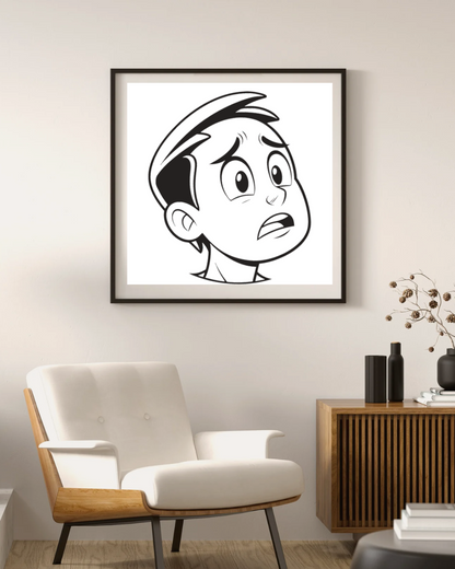 Cadre style doodle avec une icône numérique de garçon exprimant l'inquiétude