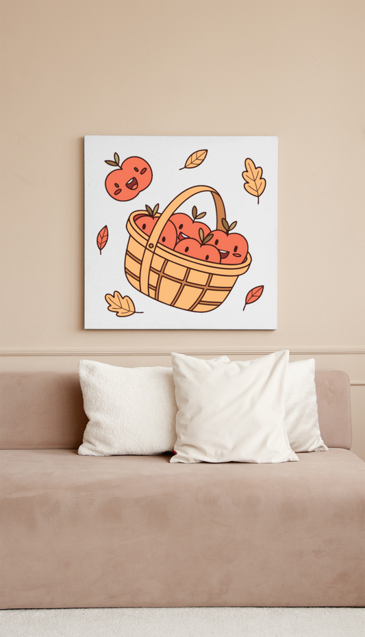 Cadre illustré de pommes kawaii joyeuses aux couleurs automnales