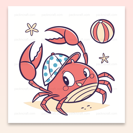 Illustration d'un crabe joueur amusant sur la plage, style cartoon, usage DIY et déco.