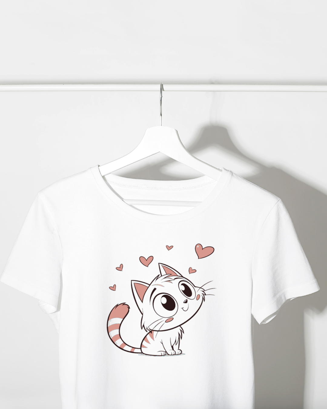 T-shirt avec dessin pastel de chaton entouré de cœurs idéal pour un look mignon