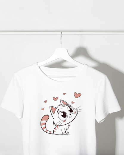 T-shirt avec dessin pastel de chaton entouré de cœurs idéal pour un look mignon