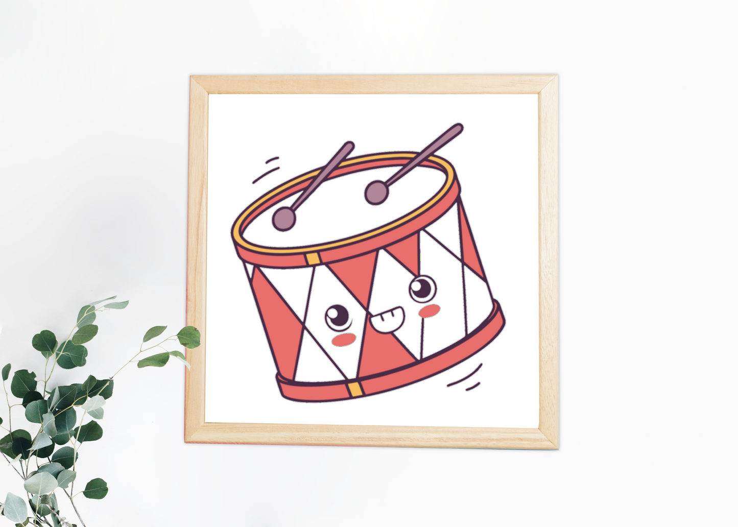 Cadre avec design kawaii de tambour souriant pour une touche festive et joyeuse