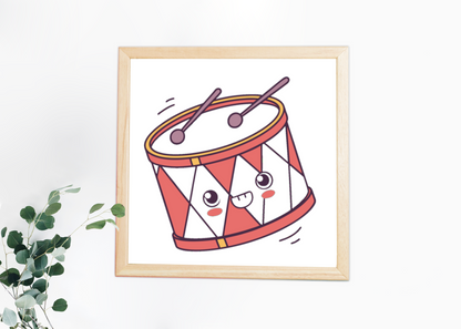 Cadre avec design kawaii de tambour souriant pour une touche festive et joyeuse