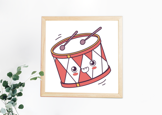 Cadre avec design kawaii de tambour souriant pour une touche festive et joyeuse