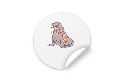 Sticker avec morse cosy en écharpe colorée pour thème hiver
