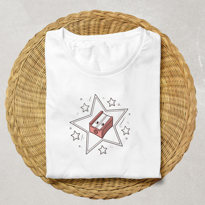 T-shirt décoré d'un taille-crayon étoilé en style vectoriel minimaliste