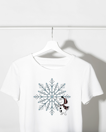 T-shirt festif avec bonhomme de neige joyeux et flocon pour un hiver magique
