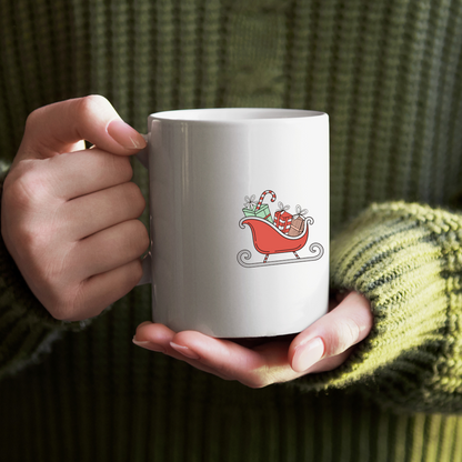 Mug avec illustration festive de traîneau et cadeaux en tons pastels