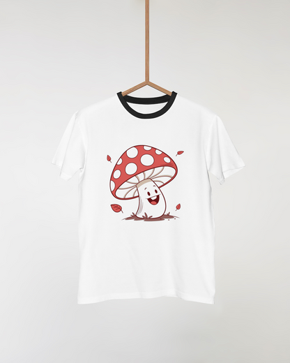 T-shirt avec motif champignon joyeux sur fond automnal coloré