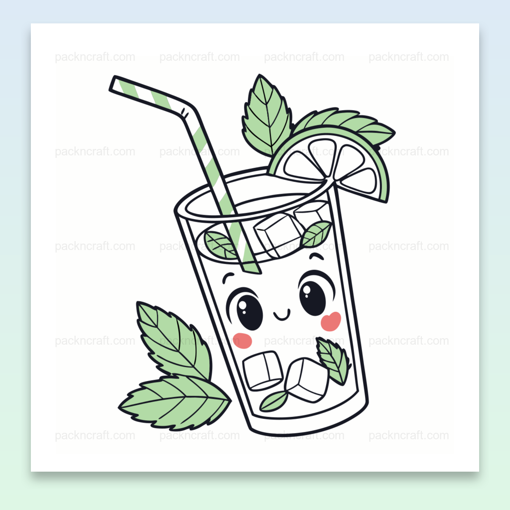 Illustration de mojito souriant en style pastel idéale pour DIY et décors d'été