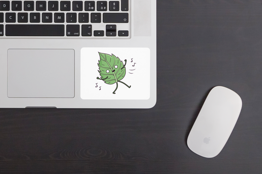 Sticker joyeux et estival avec feuille dynamique sur fond neutre