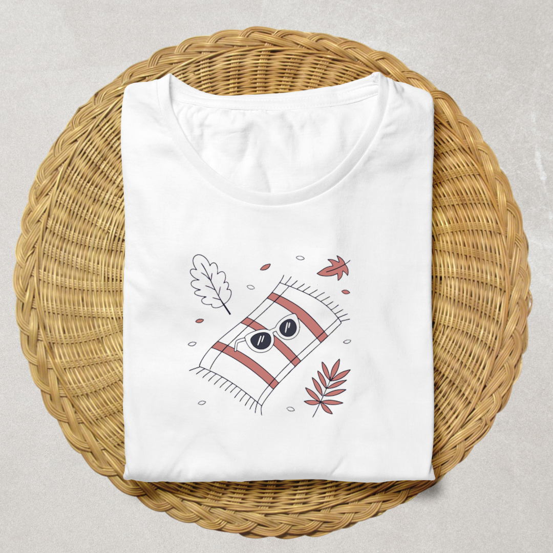 T-shirt orné de feuilles d'automne et écharpe cosy dans un style minimaliste
