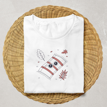 T-shirt orné de feuilles d'automne et écharpe cosy dans un style minimaliste