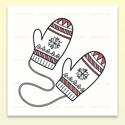 Illustration de moufles hivernales en style doodle pour Noël, utilisable pour DIY et décorations.