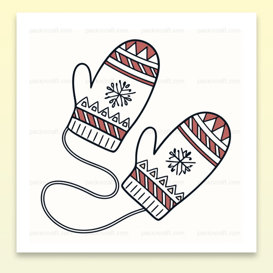 Illustration de moufles hivernales en style doodle pour Noël, utilisable pour DIY et décorations.
