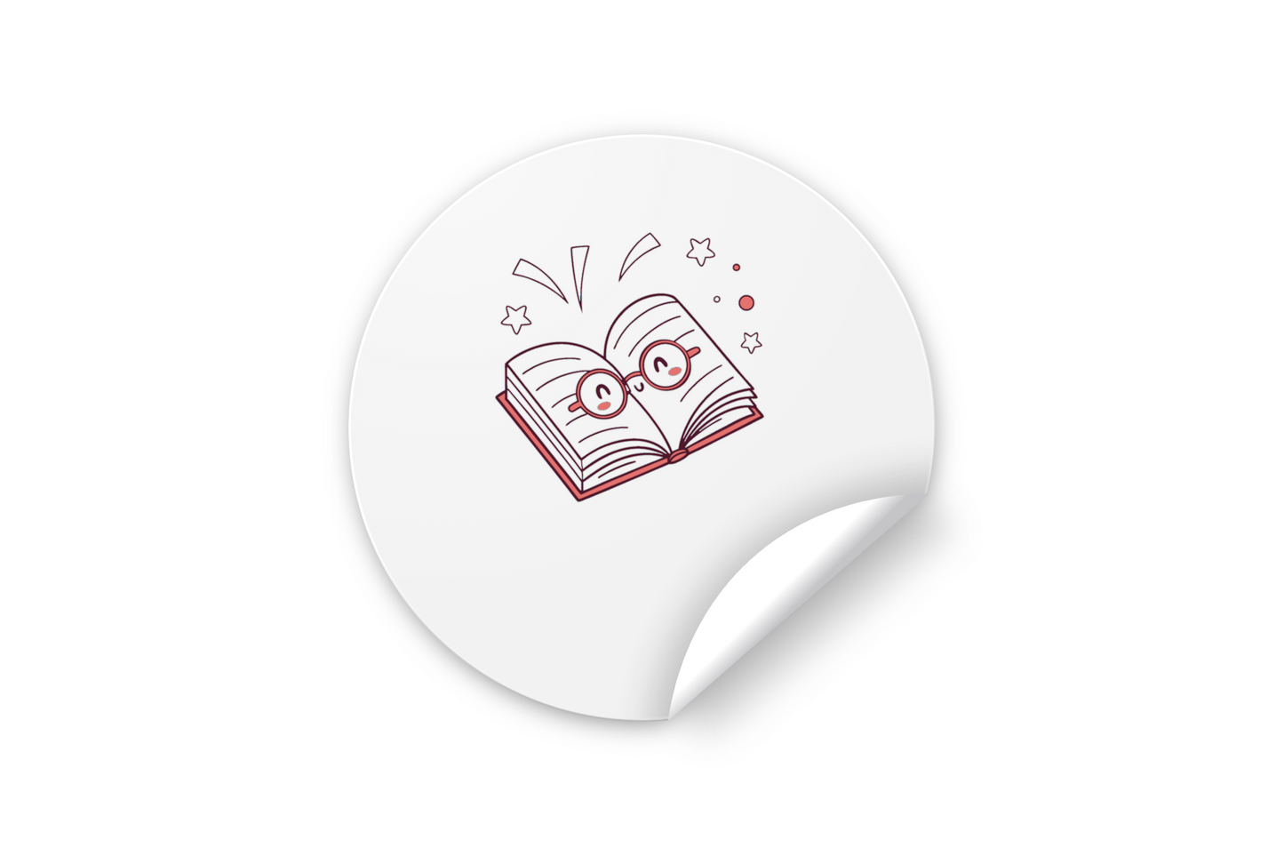 Sticker avec un livre kawaii joyeux et lunettes pour école ou papeterie