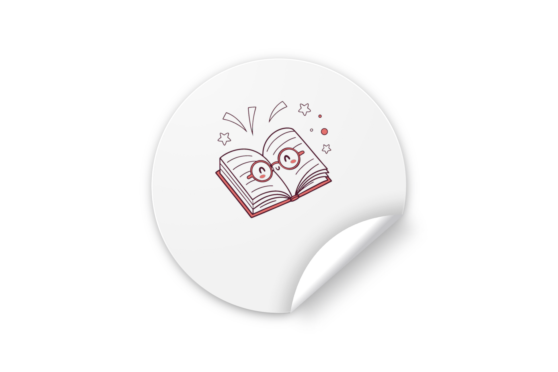 Sticker avec un livre kawaii joyeux et lunettes pour école ou papeterie