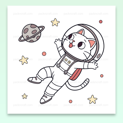 Illustration de chat astronaute en exploration spatiale, idéale pour papeterie et déco.