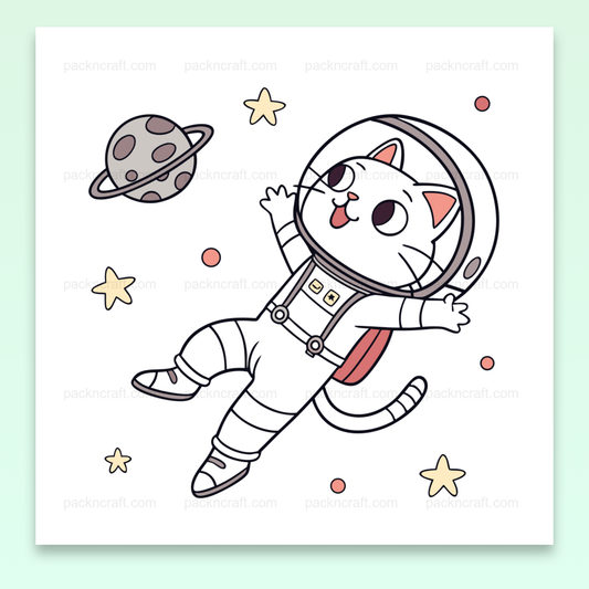 Illustration de chat astronaute en exploration spatiale, idéale pour papeterie et déco.