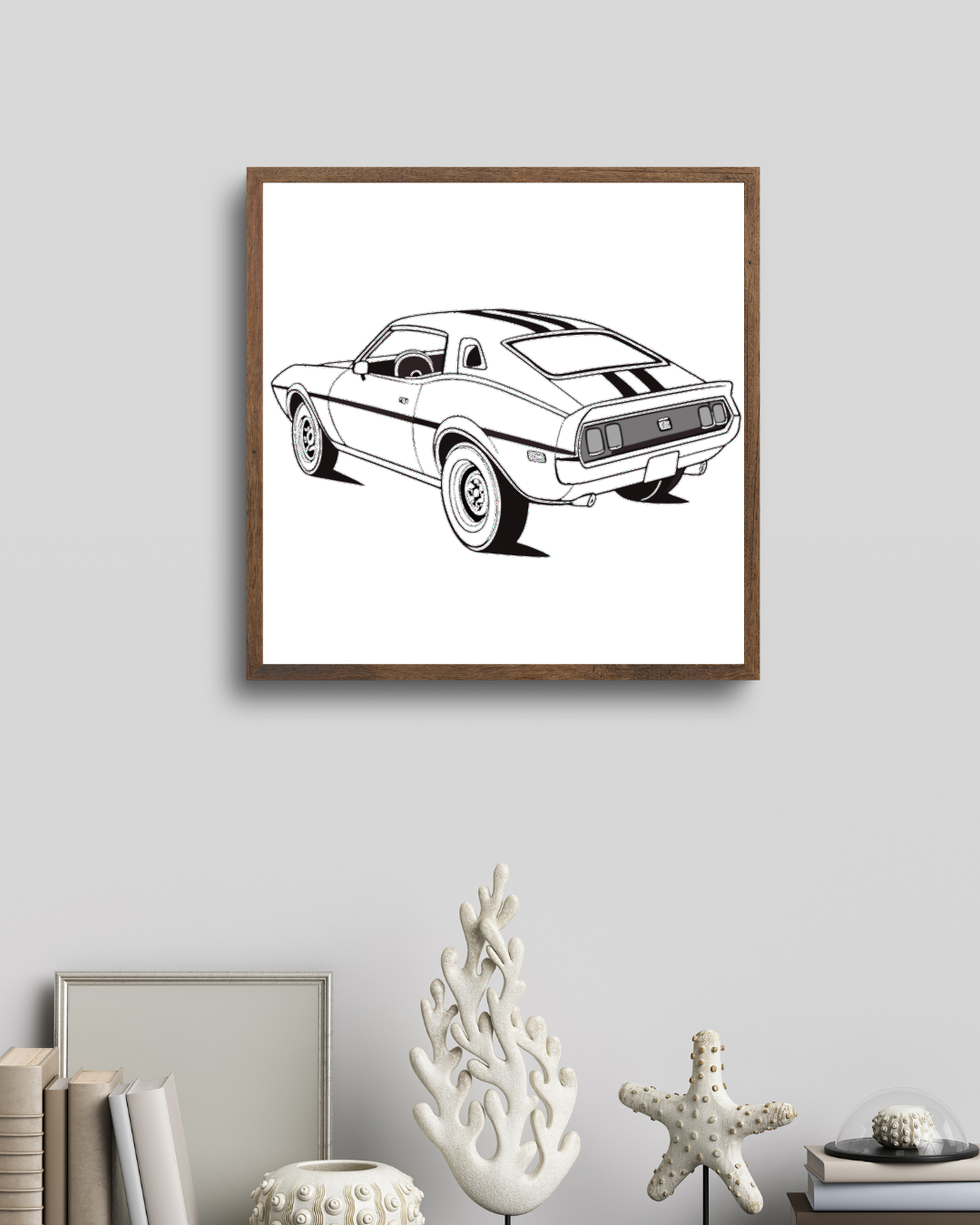 Voiture vintage encadrée pour un look rétro élégant