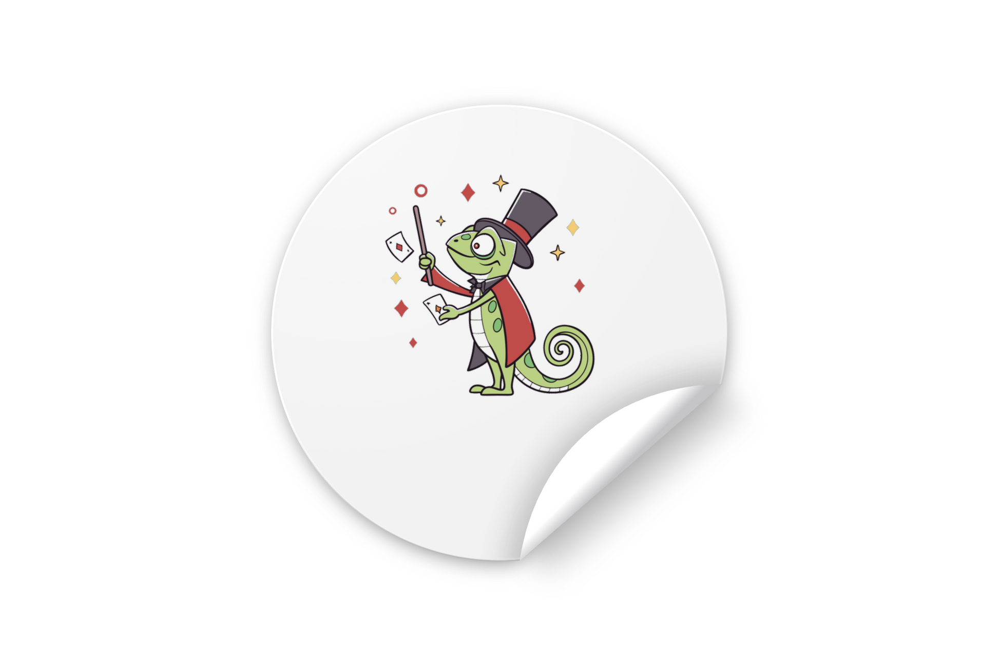 Sticker coloré avec caméléon magicien amusant pour éducation ludique