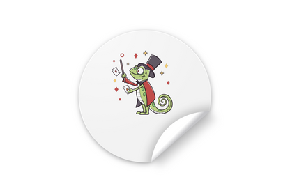 Sticker coloré avec caméléon magicien amusant pour éducation ludique