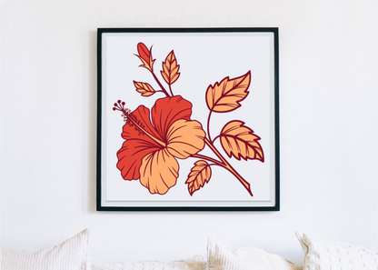 Cadre décoratif avec icône d’hibiscus pastel évoquant une ambiance tropicale