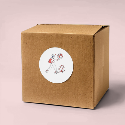Sticker décoratif minimaliste avec un voyageur sur skateboard stylisé, idéal pour les aventuriers