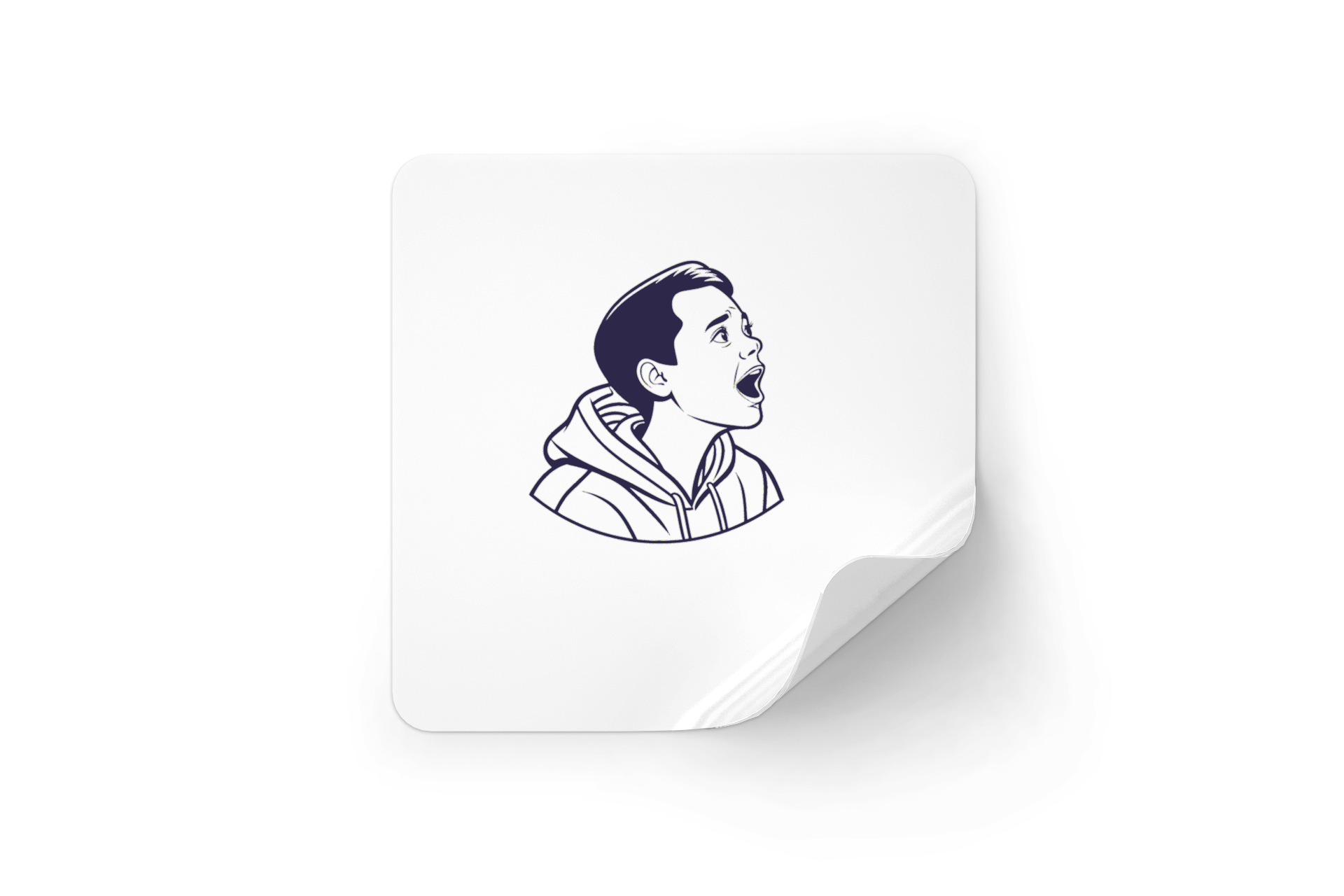 Sticker au style dessiné représentant un garçon émerveillé sur un thème éducatif