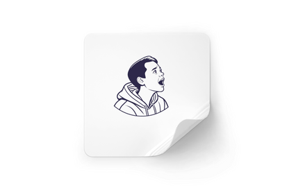 Sticker au style dessiné représentant un garçon émerveillé sur un thème éducatif