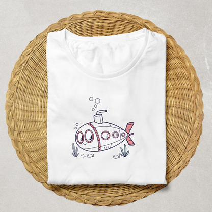 T-shirt aventure avec sous-marin joyeux dans un style cartoon aquatique vibrant