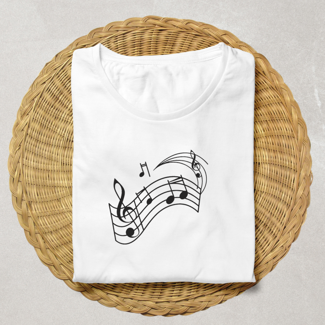 T-shirt au style musical avec notes fluides et vibrantes