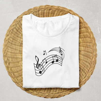 T-shirt au style musical avec notes fluides et vibrantes