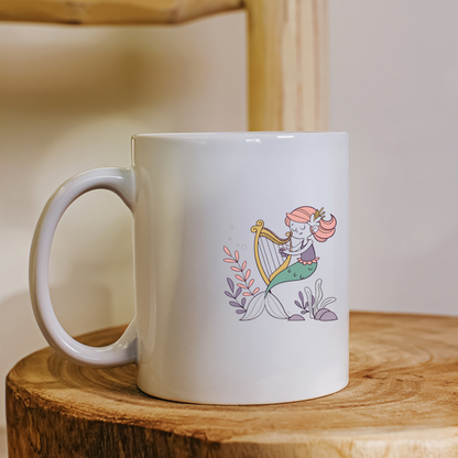 Mug artistique avec sirène jouant de la harpe dans un univers océanique rêveur