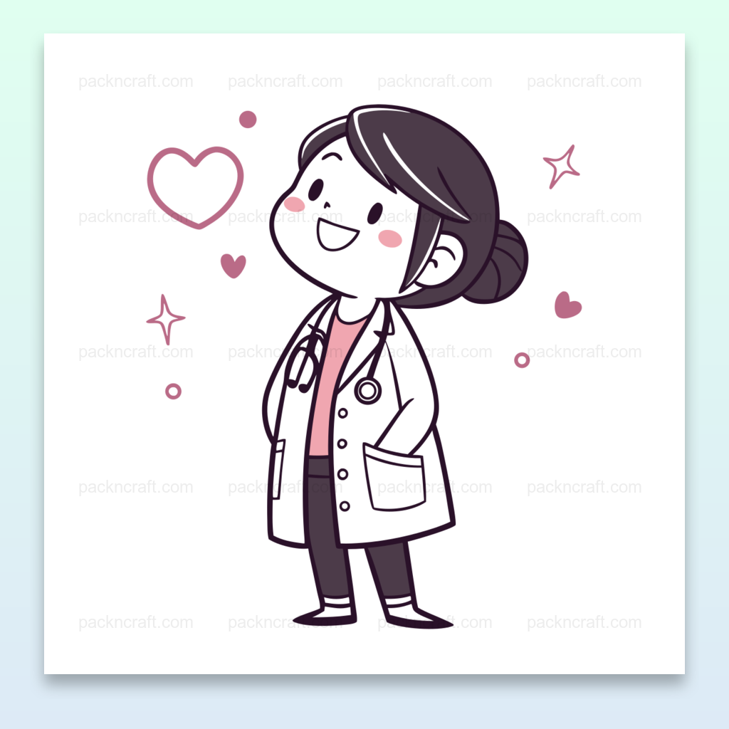 Illustration kawaii d'un docteur joyeux en style pastel vectoriel, idéale pour projets éducatifs et DIY