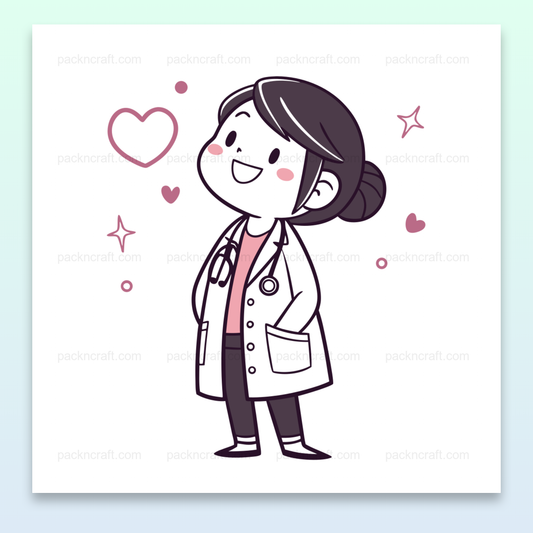 Illustration kawaii d'un docteur joyeux en style pastel vectoriel, idéale pour projets éducatifs et DIY