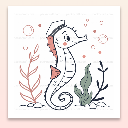 Illustration d'un hippocampe capitaine en style pastel pour projets créatifs et éducatifs